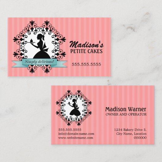 Elegant Silhouette Cupcake Visitekaartje (Voorkant / Achterkant)