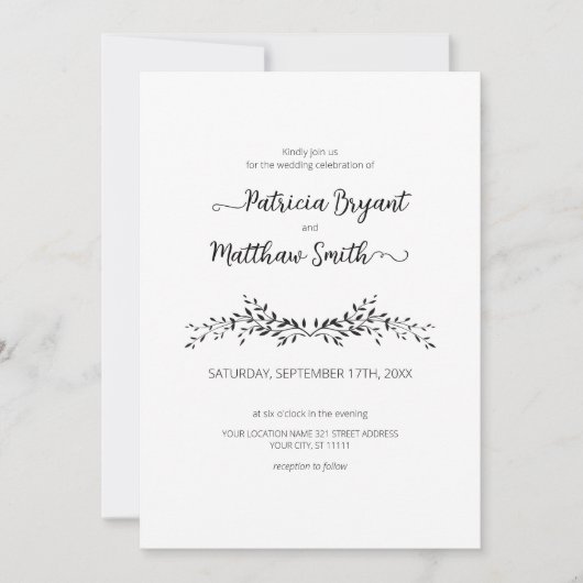Elegant silhouette van bladeren Wedding Invitation Kaart (Voorkant)