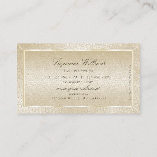 Elegant Silk Cream Snake Pattern met Monogram Visitekaartje (Achterkant)