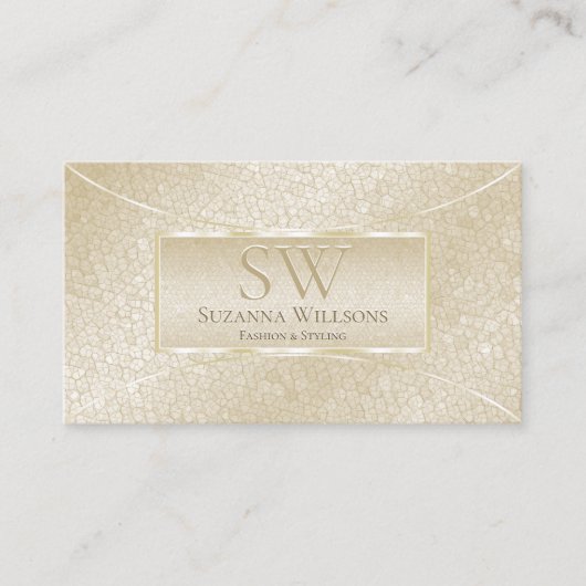 Elegant Silk Cream Snake Pattern met Monogram Visitekaartje (Voorkant)