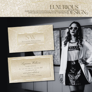Elegant Silk Cream Snake Pattern met Monogram Visitekaartje
