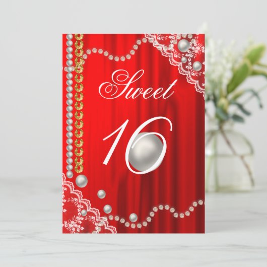 Elegant Silk, witte parels, kant en goudzoet 16 Kaart (Staand voorkant)