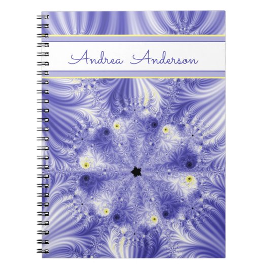 Elegant Silky Blue Fractal met naam Notitieboek (Voorkant)