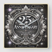Elegant Silver 25e Verjaardag Vierkante Klok (Voorkant)