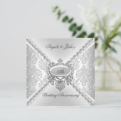 Elegant Silver 25th Wedding Jubileum Damask Kaart (Staand voorkant)