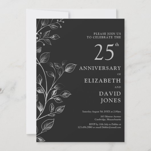 Elegant Silver 25th Wedding Jubileum Invitation Kaart (Voorkant)