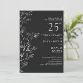 Elegant Silver 25th Wedding Jubileum Invitation Kaart (Staand voorkant)