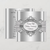 Elegant Silver 25th Wedding Jubileum Party Kaart (Voorkant / Achterkant)