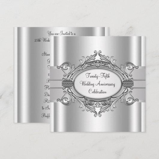 Elegant Silver 25th Wedding Jubileum Party Kaart (Voorkant / Achterkant)