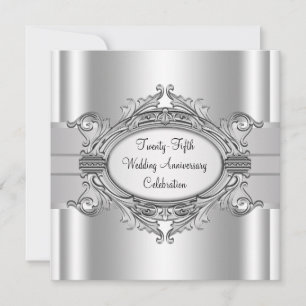 Elegant Silver 25th Wedding Jubileum Party Kaart