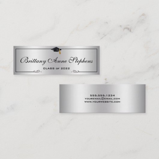 Elegant Silver 2 Gradup Naam Kaart Invoegen Contactkaartje (Voorkant / Achterkant)