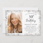 Elegant Silver 30th Birthday Party Kaart (Voorkant)