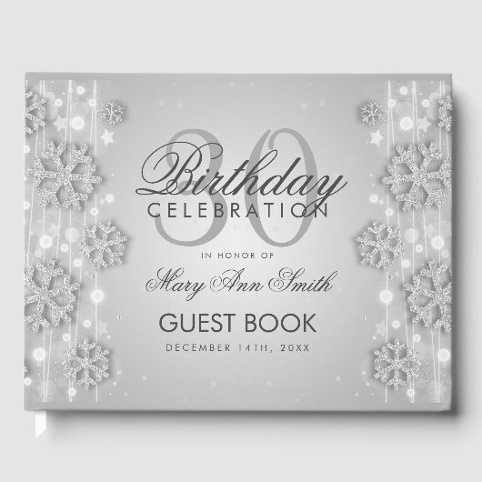 Elegant Silver 30th Birthday Winter Glitter Gastenboek (Voorkant)