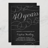 Elegant Silver 40th Birthday Party Kaart (Voorkant / Achterkant)