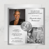 Elegant Silver 50th Birthday Foto-uitnodigingen Kaart (Voorkant / Achterkant)