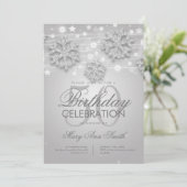 Elegant Silver 50th Birthday Party Winter Glitter Kaart (Staand voorkant)