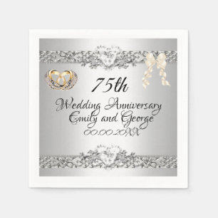 Elegant Silver 75th Wedding Jubileum Paper Servet
