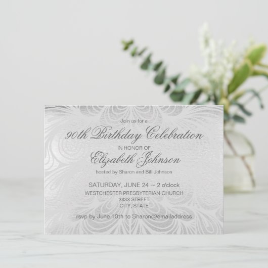Elegant Silver 90th Birthday Kaart (Staand voorkant)