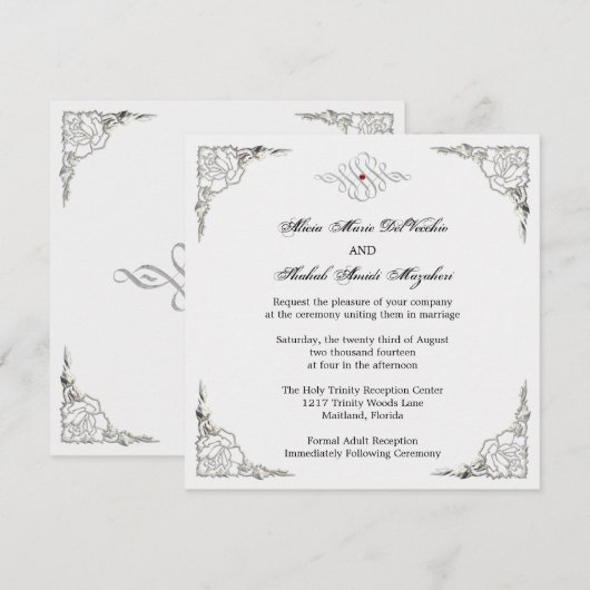 Elegant Silver Accent Wedding Invite Kaart (Voorkant / Achterkant)