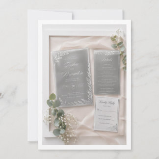 Elegant Silver Acrylic Wedding Invitation Suite   Kaart