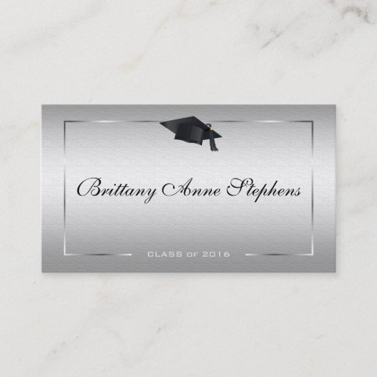 Elegant Silver Afstuderen Name Card Contactkaartje (Voorkant)