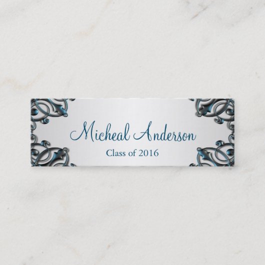 Elegant Silver Afstuderen Name Card Contactkaartje (Voorkant)