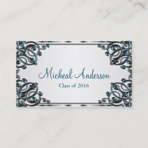 Elegant Silver Afstuderen Name Card Contactkaartje