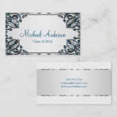 Elegant Silver Afstuderen Name Card Contactkaartje (Voorkant / Achterkant)
