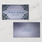 Elegant Silver Afstuderen Name Card Contactkaartje (Voorkant / Achterkant)