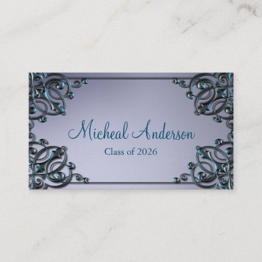 Elegant Silver Afstuderen Name Card Contactkaartje (Voorkant)