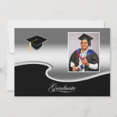 Elegant Silver and Black Grad Party invitation Aankondiging (Voorkant)