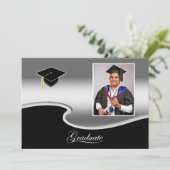 Elegant Silver and Black Grad Party invitation Aankondiging (Staand voorkant)