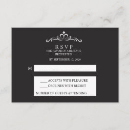 Elegant Silver and Black Horizontal Wedding RSVP Kaartje
