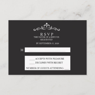 Elegant Silver and Black Horizontal Wedding RSVP Kaartje