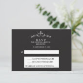 Elegant Silver and Black Horizontal Wedding RSVP Kaartje (Staand voorkant)