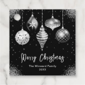 Elegant Silver and Black Ornament Christmas Bedankjes Labels (Voorkant)
