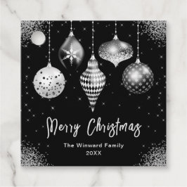 Elegant Silver and Black Ornament Christmas Bedankjes Labels