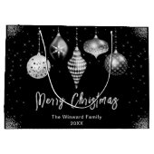 Elegant Silver and Black Ornament Christmas Groot Cadeauzakje (Achterkant)