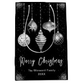 Elegant Silver and Black Ornament Christmas Medium Cadeauzakje (Voorkant)
