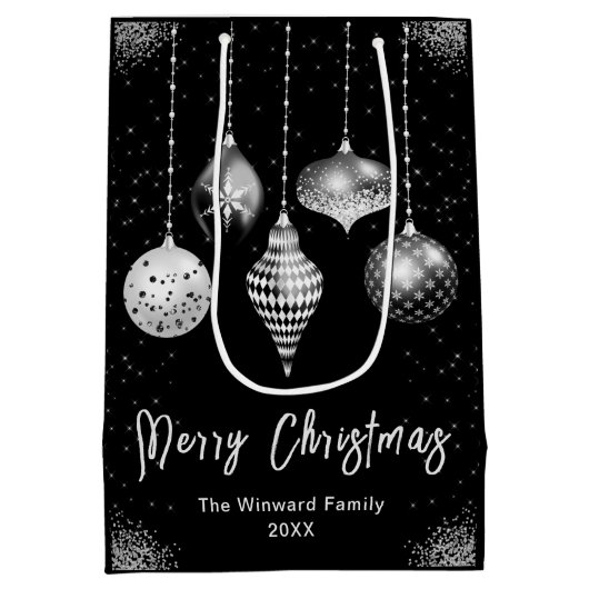 Elegant Silver and Black Ornament Christmas Medium Cadeauzakje (Achterkant)