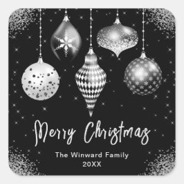 Elegant Silver and Black Ornament Christmas Vierkante Sticker