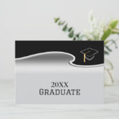 Elegant Silver and Black with Photo Graduation Aankondiging (Staand voorkant)