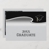 Elegant Silver and Black with Photo Graduation Aankondiging (Voorkant / Achterkant)