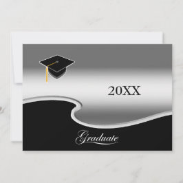 Elegant Silver and Black with Photo Graduation Aankondiging
