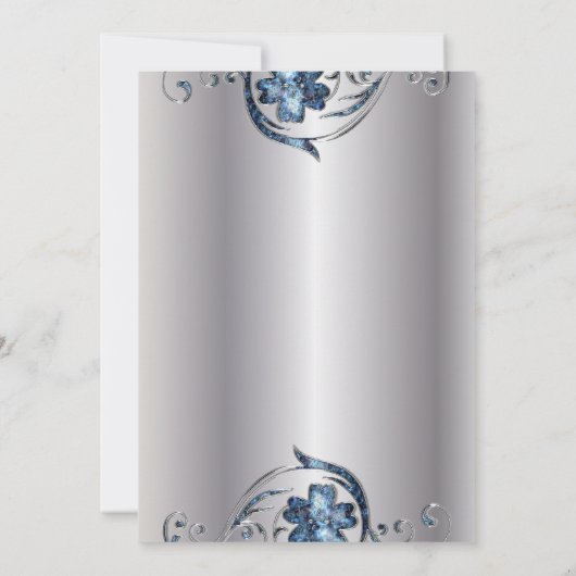 Elegant Silver and Blue bruiloft-uitnodiging Kaart (Achterkant)