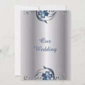 Elegant Silver and Blue bruiloft-uitnodiging Kaart (Achterkant)