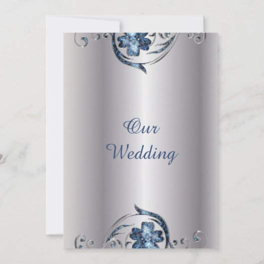 Elegant Silver and Blue bruiloft-uitnodiging Kaart (Achterkant)