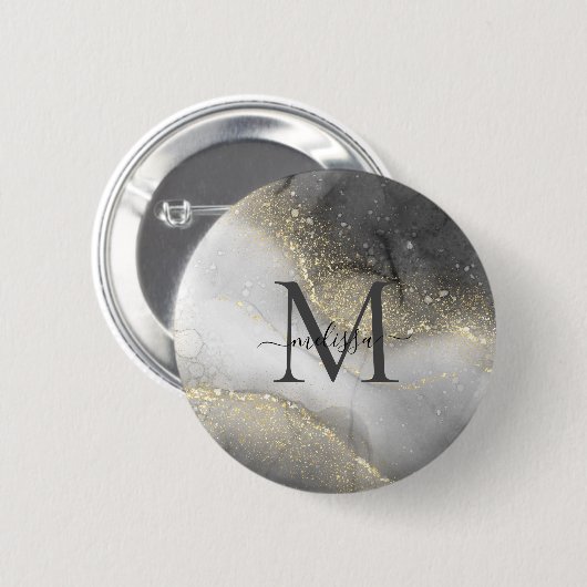 Elegant Silver and Gold Name Ronde Button 5,7 Cm (Voorkant /achterkant)