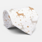 Elegant Silver and Gold Reindeer Christmas Stropdas (Opgerold)