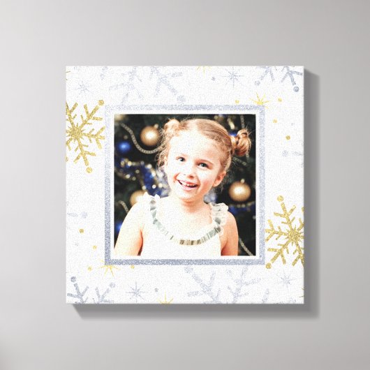 Elegant Silver and Gold Snowflakes Holiday Photo Canvas Afdruk (Voorkant)